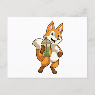 Fuchs beim Trinken von Bubble Tea Postkarte