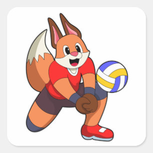 Fuchs beim Volleyballsport Quadratischer Aufkleber
