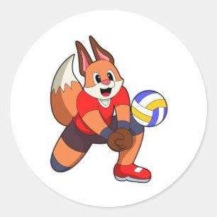 Fuchs beim Volleyballsport Runder Aufkleber