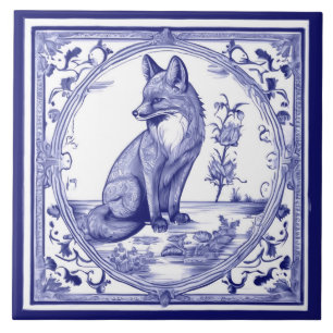 Fuchs Blau und Weiß Asiatischer Stil Volks- Tierku Fliese