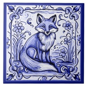 Fuchs Blau und Weiß Mittelmeer-Volkskunst Tierkuns Fliese