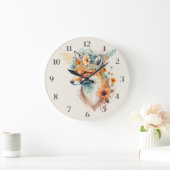 Fuchs-Blumen-Krone-Wasserfarbe          Große Wanduhr (Zuhause)