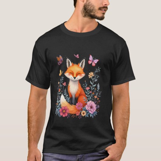 Fuchs Blumen Schmetterling T-Shirt (Vorderseite)