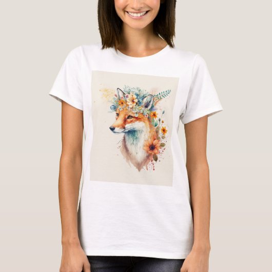 Fuchs-Blumenkrone Wasserfarbe T-Shirt (Vorderseite)