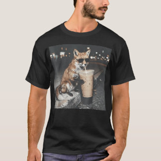 Fuchs, der eisgekühlten Kaffee trinkt, lustiges Ti T-Shirt