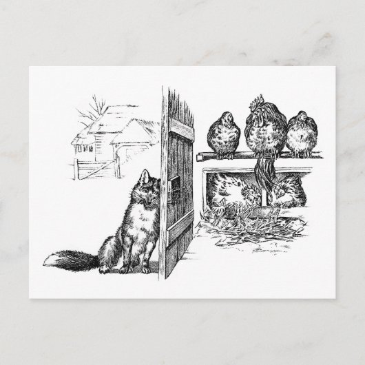 Fuchs, der Hühner belauscht Postkarte (Vorderseite)