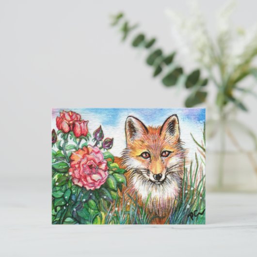Fuchs der Rose Bush Postkarte (Stehend Vorderseite)