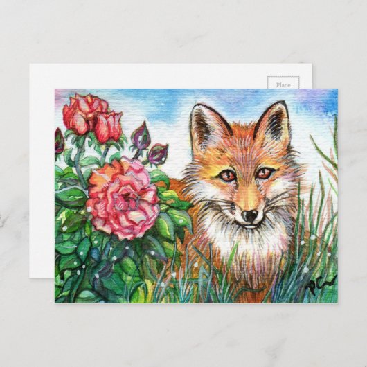 Fuchs der Rose Bush Postkarte (Vorne/Hinten)