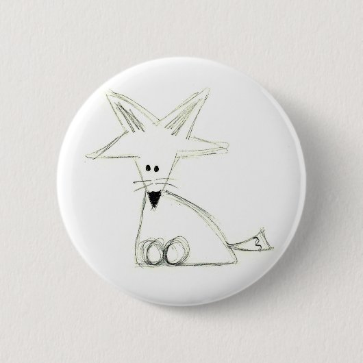 Fuchs doodle Schwarz-weiße graue, einfache Kinder Button (Vorderseite)