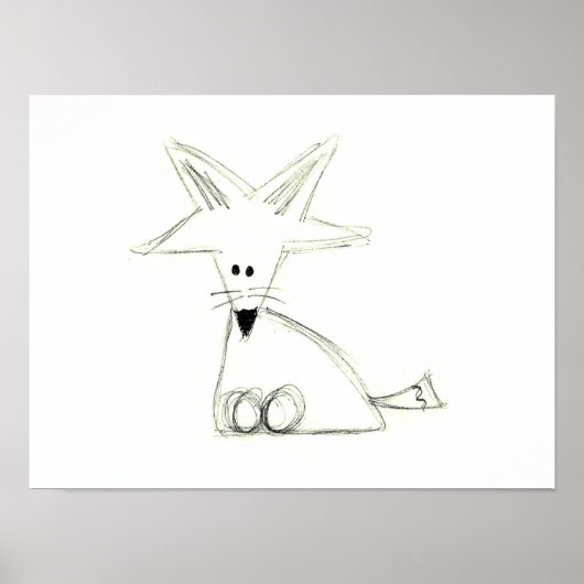 Fuchs doodle Schwarz-weiße graue, einfache Kinder  Poster (Vorne)