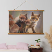 Fuchs-Drillinge Wandteppich Mit Holzrahmen (Schlafzimmer)
