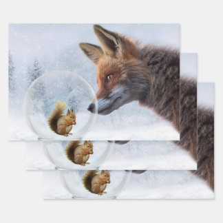 Fuchs Eichhörnchen Winter Schneekugel Geschenkpapier Set