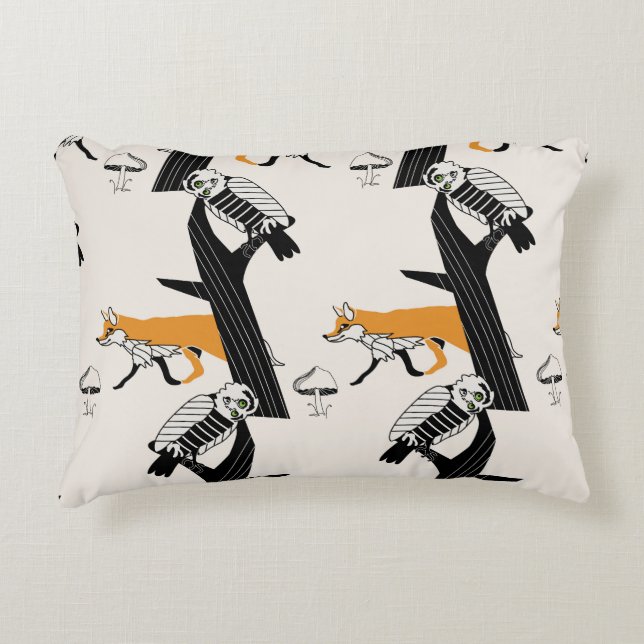 Fuchs, Eule, Baum, Vintag nahtlos. Dekokissen (Vorderseite)