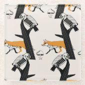 Fuchs, Eule, Baum, Vintag nahtlos. Glasuntersetzer (Vorderseite)