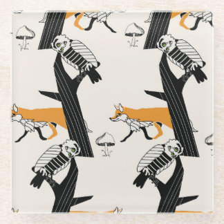 Fuchs, Eule, Baum, Vintag nahtlos. Glasuntersetzer