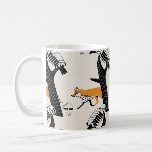 Fuchs, Eule, Baum, Vintag nahtlos. Kaffeetasse (Links)