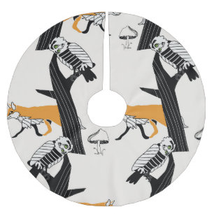 Fuchs, Eule, Baum, Vintag nahtlos. Polyester Weihnachtsbaumdecke
