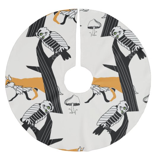 Fuchs, Eule, Baum, Vintag nahtlos. Polyester Weihnachtsbaumdecke (Vorderseite)