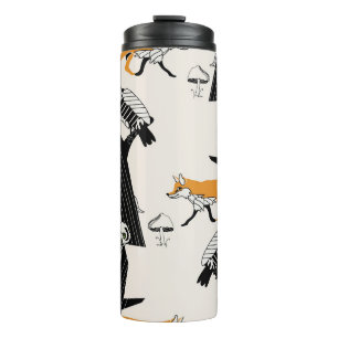 Fuchs, Eule, Baum, Vintag nahtlos. Thermosbecher