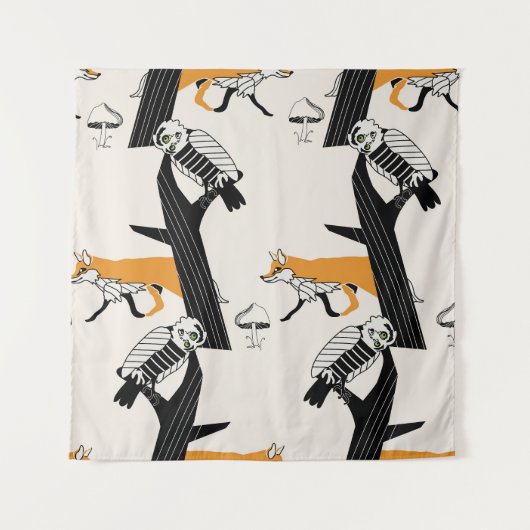 Fuchs, Eule, Baum, Vintag nahtlos. Wandteppich (Vorderseite)