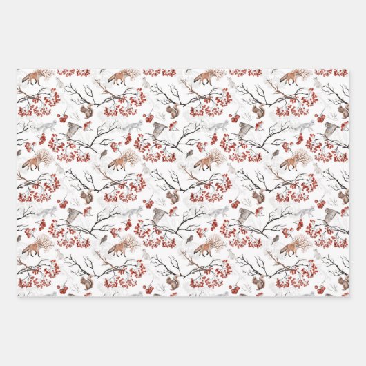 Fuchs - Eule - Eichhörnchen - Baumzweige Geschenkpapier Set (Vorderseite 3)