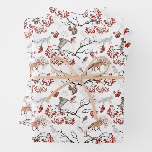 Fuchs - Eule - Eichhörnchen - Baumzweige Geschenkpapier Set (Beispiel)