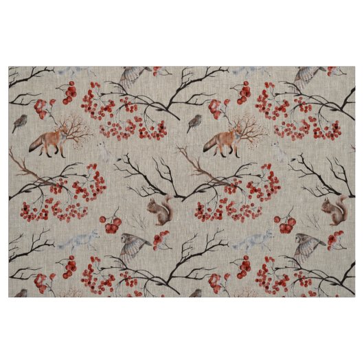 Fuchs - Eule - Eichhörnchen - Baumzweige Stoff (Fat Quarter (45,7 x 55,9 cm))