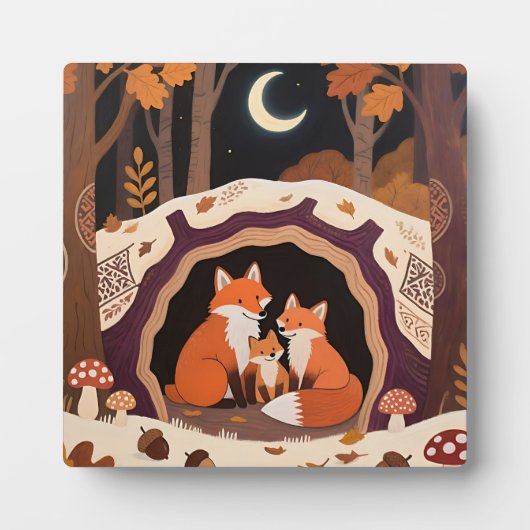 Fuchs-Familie Herbstwaldhöhle Fotoplatte (Vorderseite)