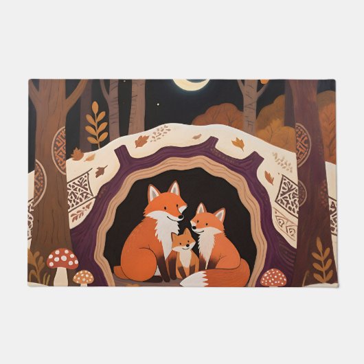 Fuchs-Familie Herbstwaldhöhle Fußmatte (Vorderseite)