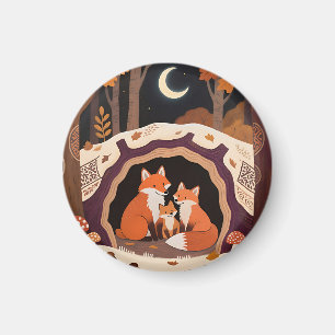 Fuchs-Familie Herbstwaldhöhle Magnet