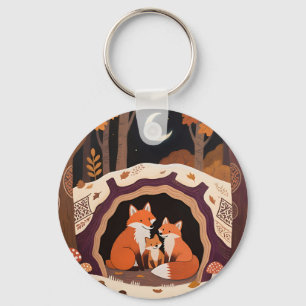 Fuchs-Familie Herbstwaldhöhle Schlüsselanhänger