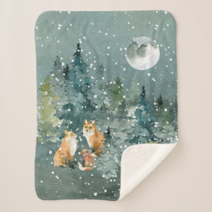Fuchs Familie im Wald Vollmond Schneefall Sherpadecke