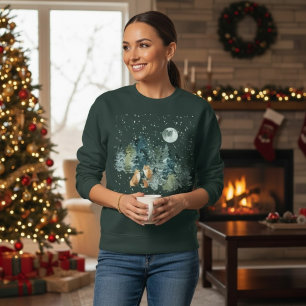 Fuchs Familie im Wald Vollmond Schneefall Sweatshirt