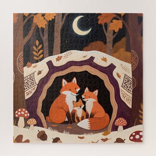 Fuchs-Familien-Herbstwaldhöhle Puzzle (Vertikal)