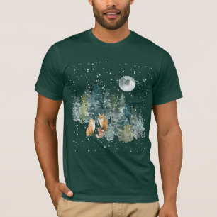 Fuchs-Familienwald Vollmond-Schneefall T-Shirt