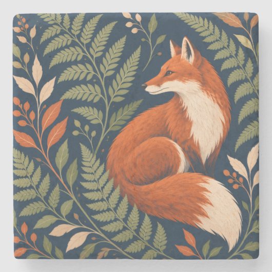 Fuchs & Farn Rost Fuchs und Marine Botanik Steinuntersetzer (Vorderseite)