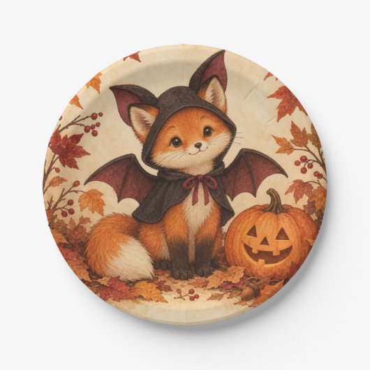 Fuchs Fledermaus Kostüm Halloween Party Teller (Vorderseite)