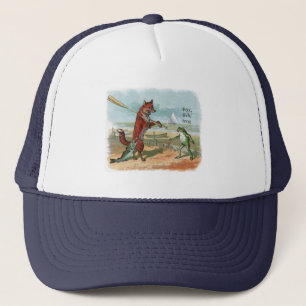 Fuchs Frosch Angeln Antike Illustration Truckerkappe