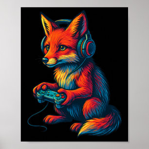 Fuchs-Gaming mit Kopfhörern Lustige Videospiele Ga Poster