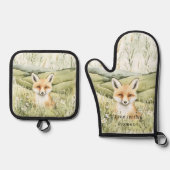 Fuchs Gänseblümchen Blumen Ofenhandschuh & Topflappen-Set (Vorderseite)