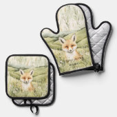 Fuchs Gänseblümchen Blumen Ofenhandschuh & Topflappen-Set (Vorderseite/Rückseite)