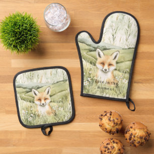 Fuchs Gänseblümchen Blumen Ofenhandschuh & Topflappen-Set