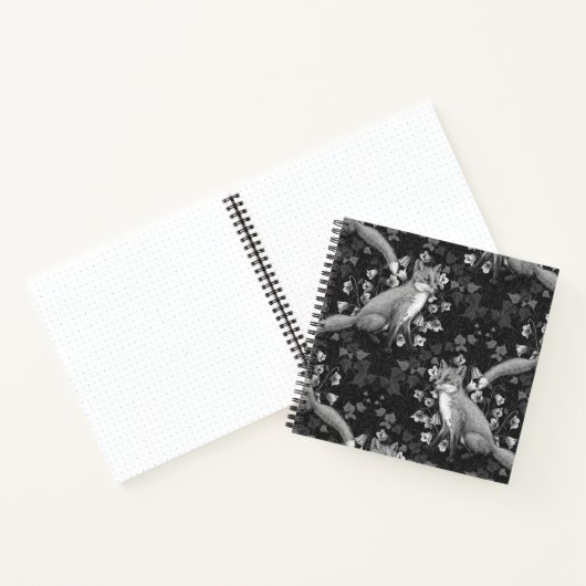 Fuchs, Glockenblumen und Efeu, monochrom, silberne Notizblock (Innenseite)