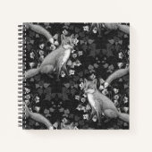 Fuchs, Glockenblumen und Efeu, monochrom, silberne Notizblock (Vorderseite)