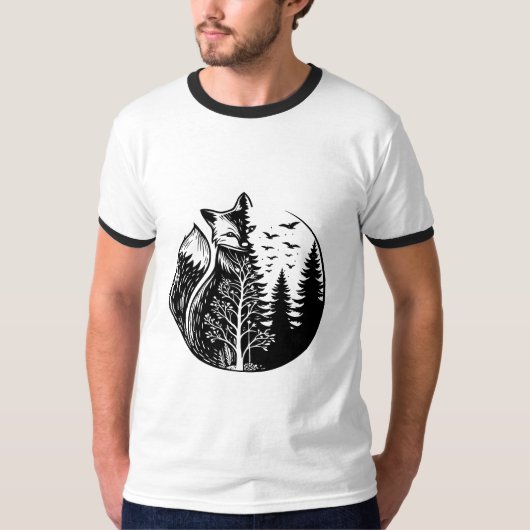 Fuchs halb realistisch und halb Wald T-Shirt (Vorderseite)