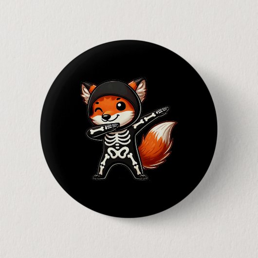 Fuchs Halloween Skelett Kinder Frauen Männer Fuchs Button (Vorderseite)