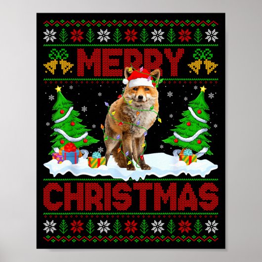 Fuchs hässlicher Weihnachtsmann Pullover Lustiger  Poster (Vorne)