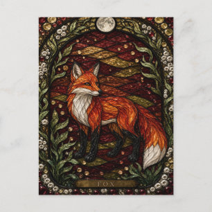 Fuchs Herbstgebüsch Illumina Buntglas Postkarte