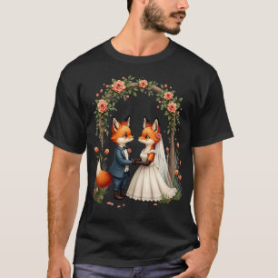 Fuchs Hochzeitspaar Wildblumen Wasserfarben Aufkle T-Shirt