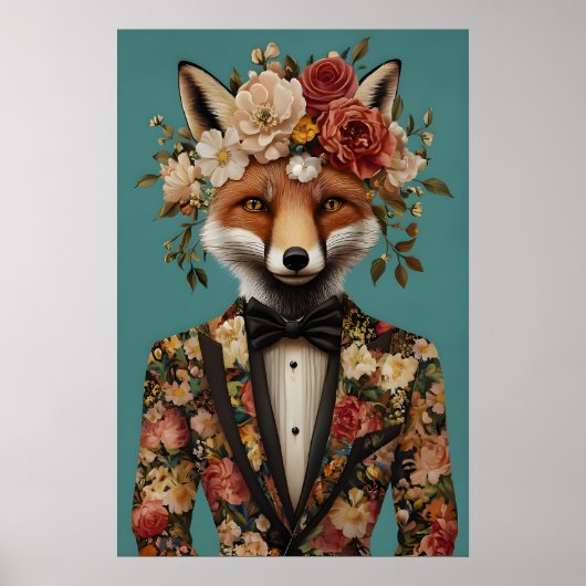 Fuchs im Anzug Poster, Fuchsporträt, Fuchs Öl Poster (Vorne)